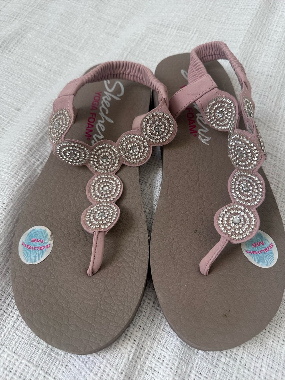 Skechers Pink Rhinestone T-Strap Sandals